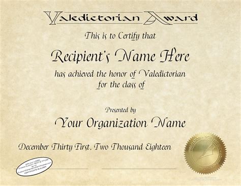 Valedictorian Award Certificate Template